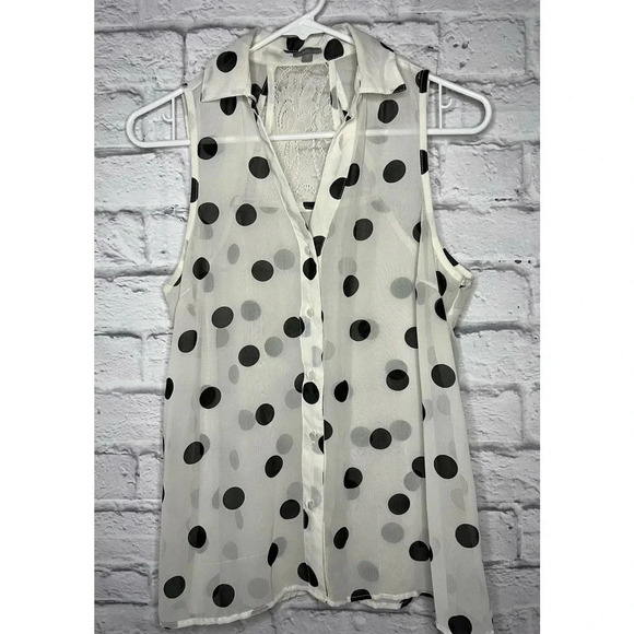 Charlotte Russe Tops - Y2K Charlotte Russe polka dot sheer button up blouse size M.